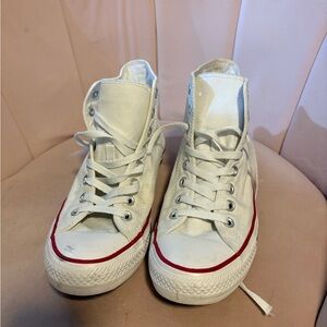 Converse White High-Tops with Red Accents